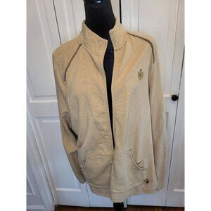 Liz Claiborne Tan Track Jacket Embroidered  L Neutral  Preppy Activewear Y2K